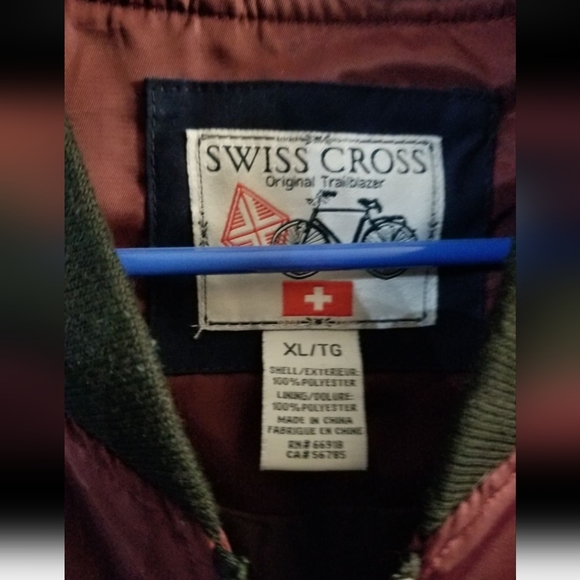 Maroon Burgundy Swiss cross XL Bomber Jacket - Picture 3 of 3